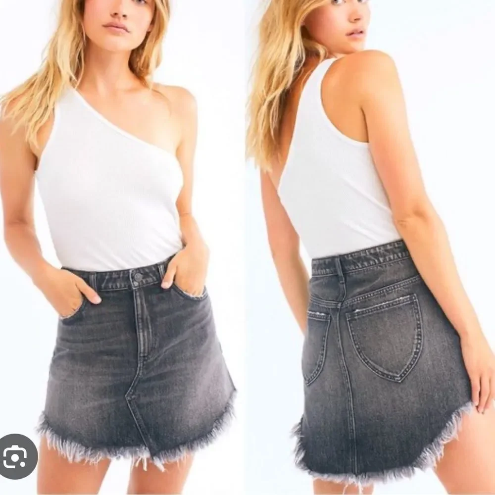 Free People Bailey Denim Raw Hem Mini Skirt in Maverick
